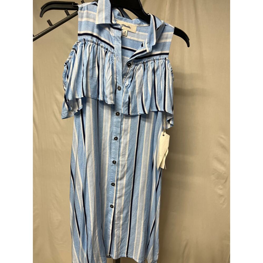 Maddie Blue Linen Striped Dress